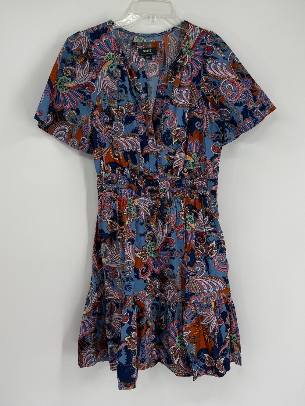 Maeve Anthropologie The Somerset Mini Dress Womens Large Blue Floral Smocked - Picture 12 of 12